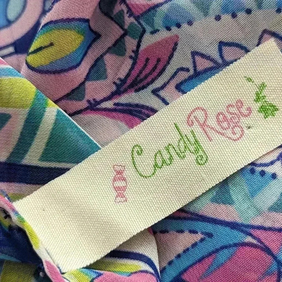 Candy Rose Pink And Blue Open Front Paisley Top Size M/L Tangled Tie Hem - Picture 5 of 9